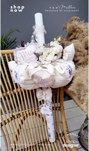 Lumanare de botez cu flori naturale si lavanda Indigo Girl 3